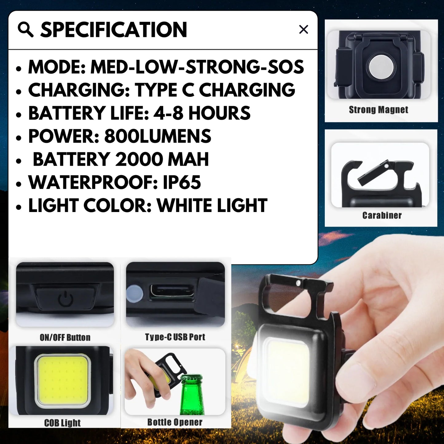 800 LUMENS - Magnetic Mini LED Work Light